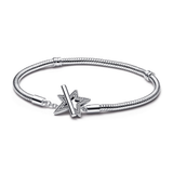 Snake chain sterling silver star toggle bracelet with clear cubic zirconia