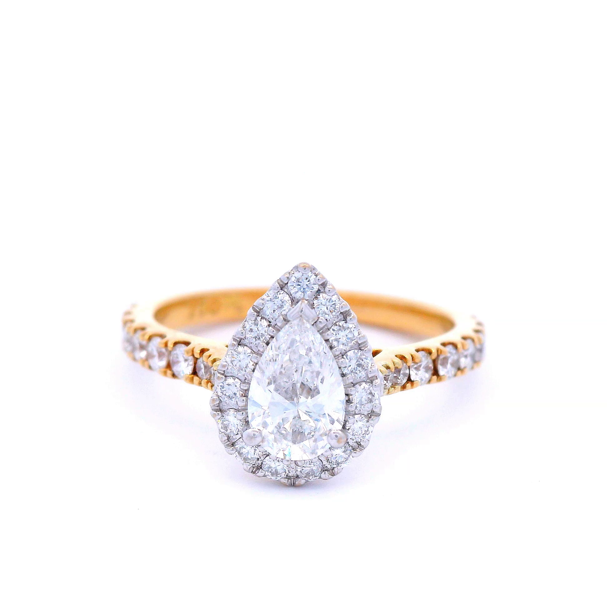 Halo Set Pear Engagement Ring Set in Yellow Gold