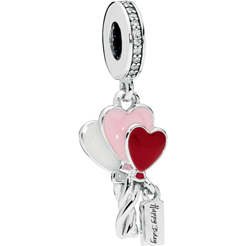 Heart Balloons Silver Hanging Charm w Clear CZ & Mixed EN