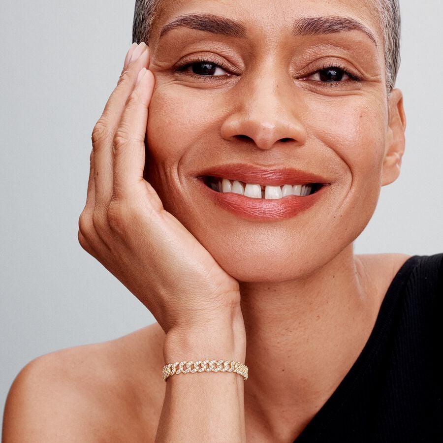 Cuban chain 14k gold-plated bracelet with clear cubic zirconia