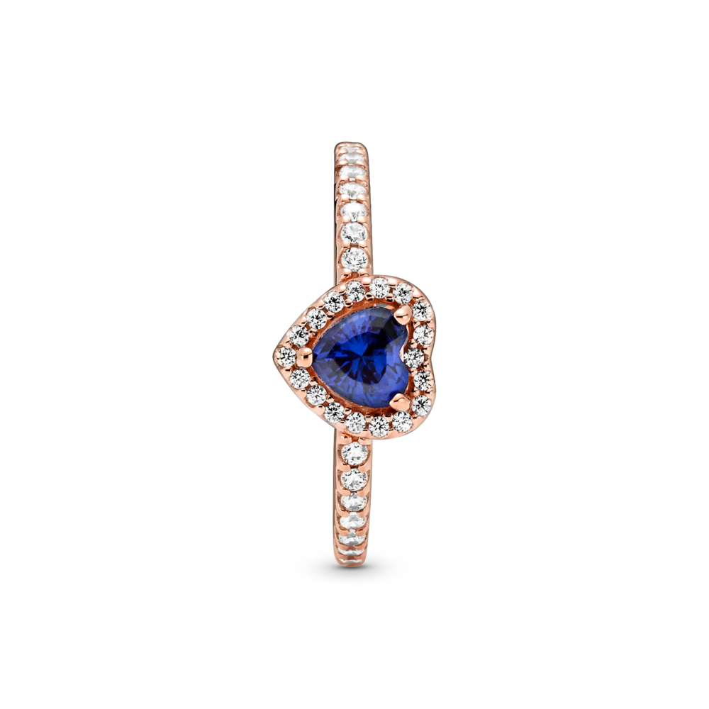 Pandora Rose Sparkling Blue Elevated Heart Ring w Blue Crystal & CZ