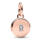Key hole engravable locket sterling silver dangle with clear cubic zirconia
