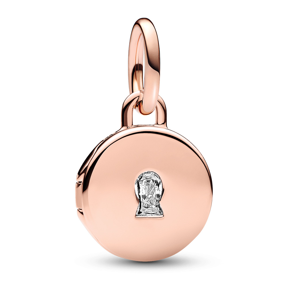 Key hole engravable locket 14k gold-plated dangle with clear cubic zirconia