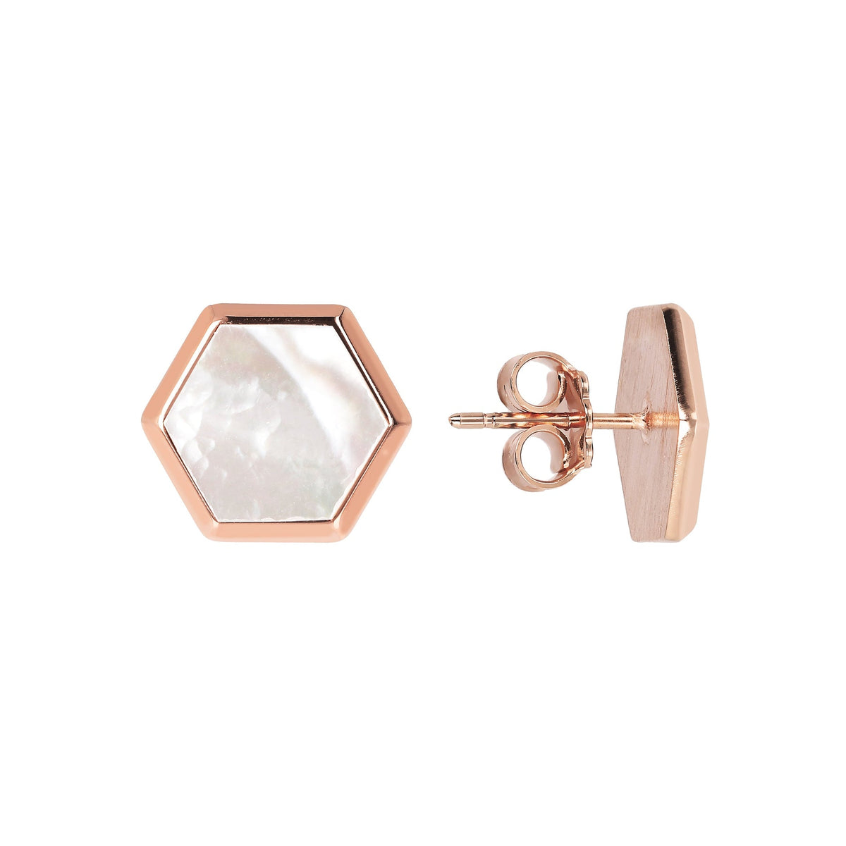 Bronzallure Alba Hexagonal Button Earrings White Mother of Pearl