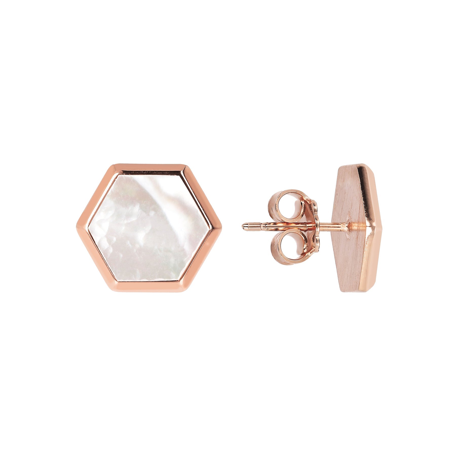 Bronzallure Alba Hexagonal Button Earrings White Mother of Pearl