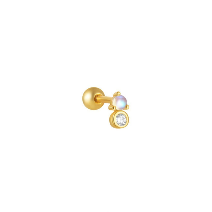 Sterling Silver Ball Back Opalite and Bezel Set CZ Earring