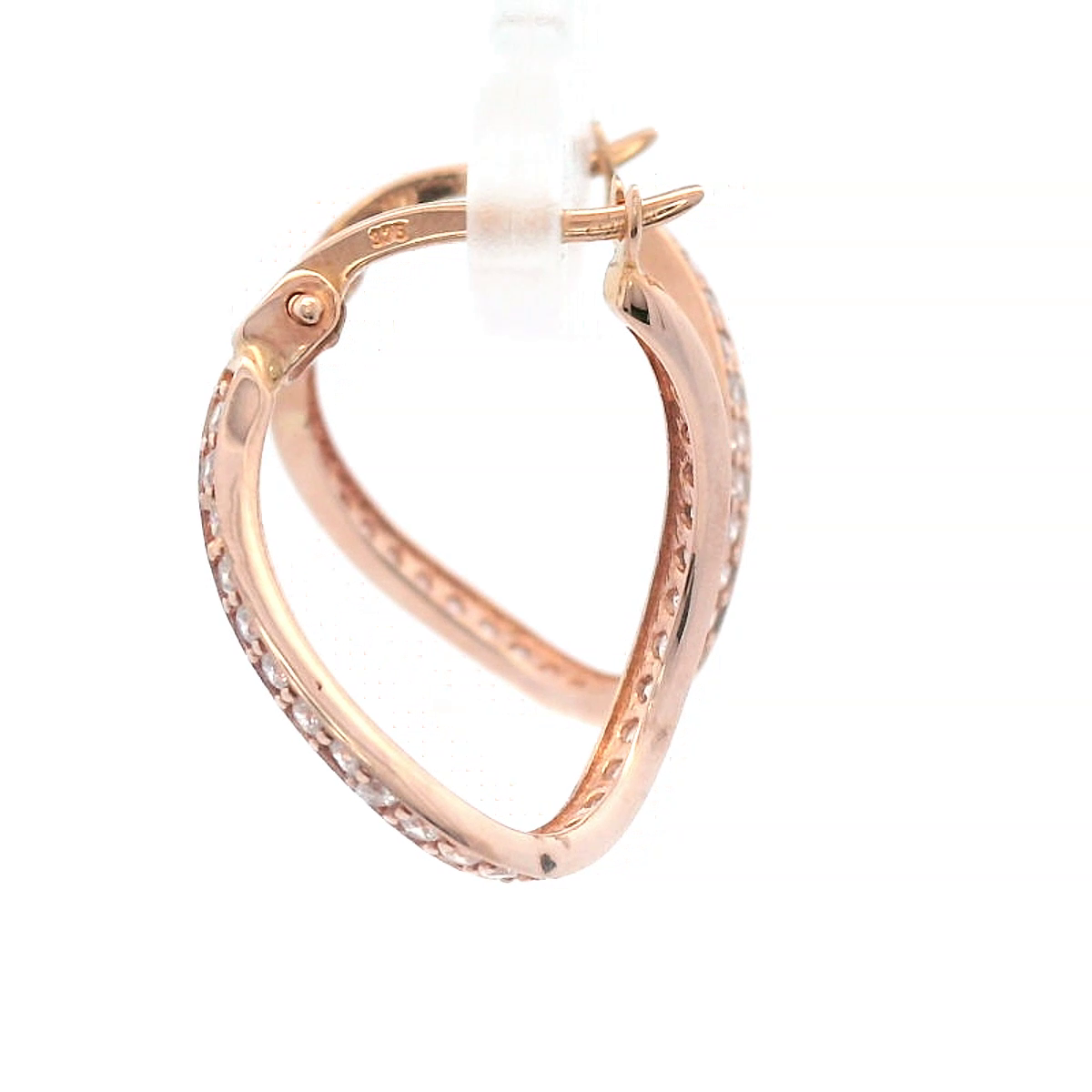 9ct Rose Gold with Cubic Zirconia Oval Wavy Hoop Earrings