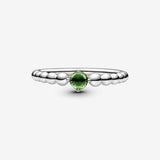 May Dark Green Silver Ring with Man-Made Dark Green Crystal
