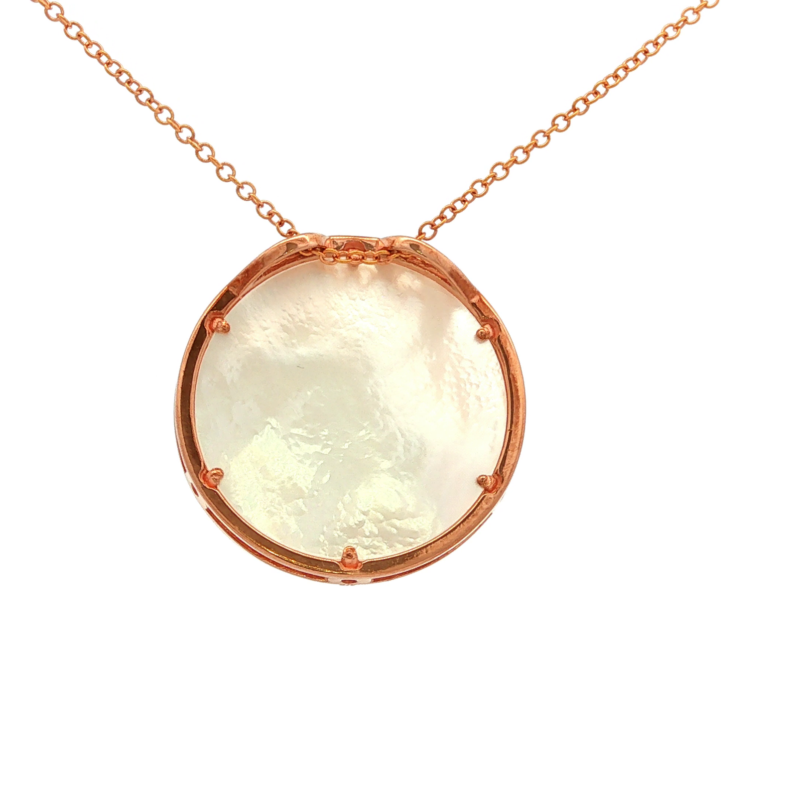 Mother of Pearl Base Open Circle Pattern Front Pendant in Rose Gold