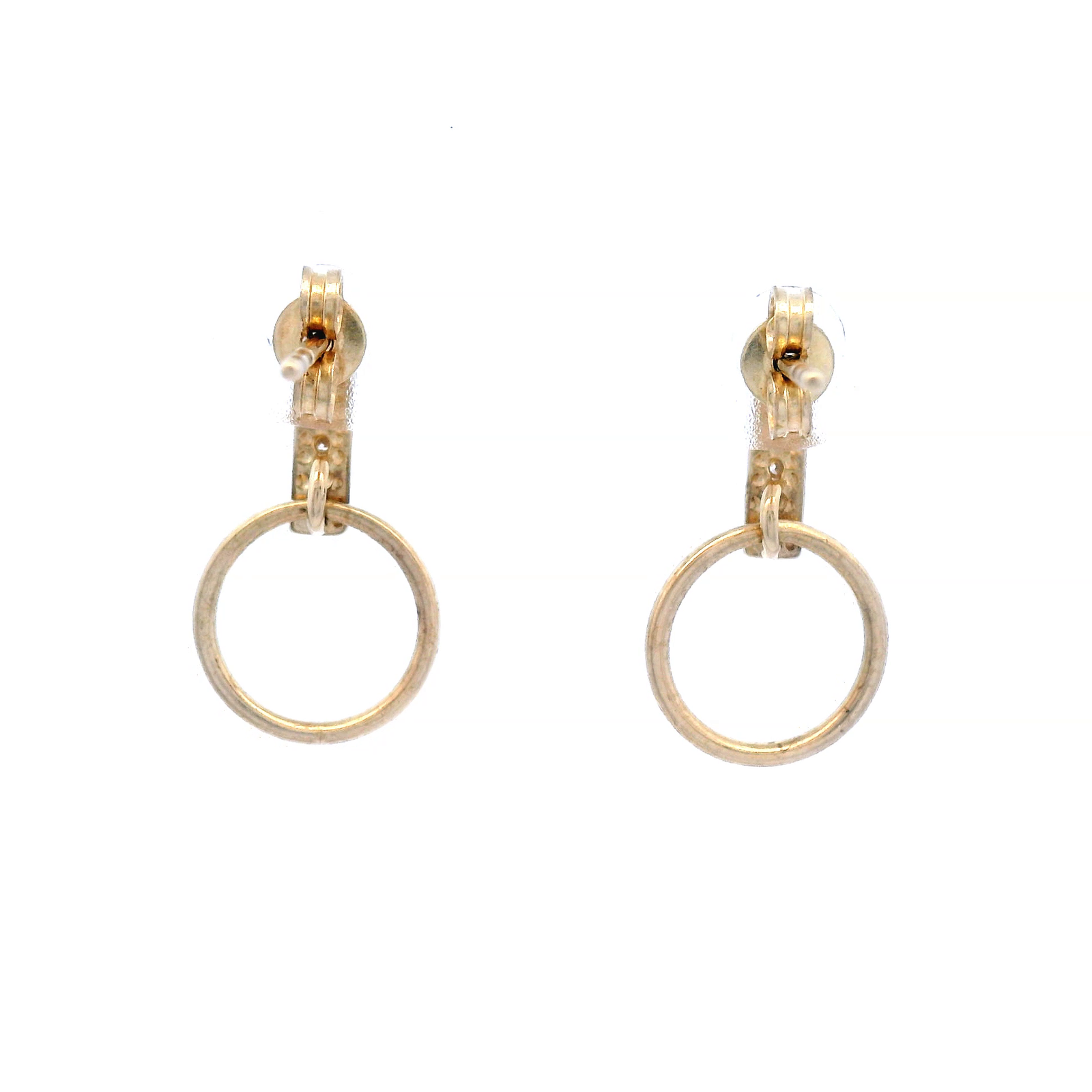 Cubic Zirconia Bar Stud Earrings with Hoop Dangle in Yellow Gold