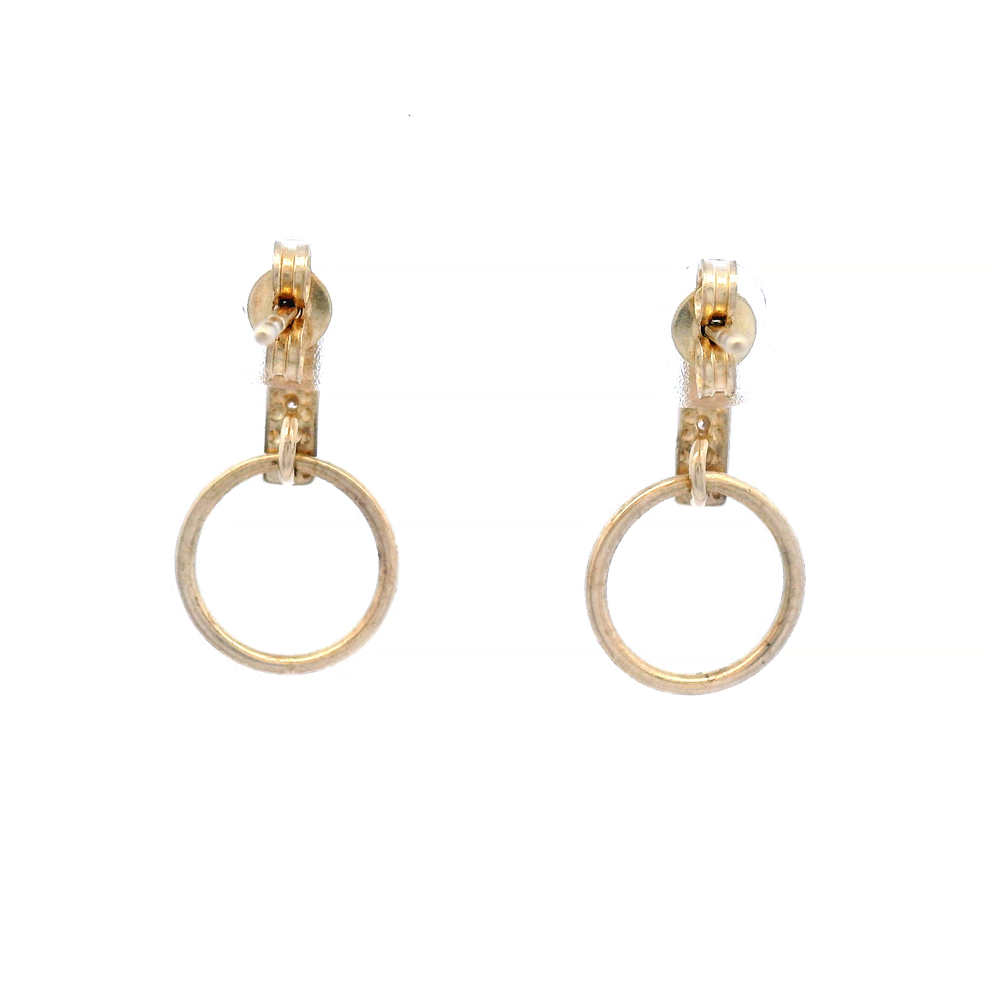 Cubic Zirconia Bar Stud Earrings with Hoop Dangle in Yellow Gold