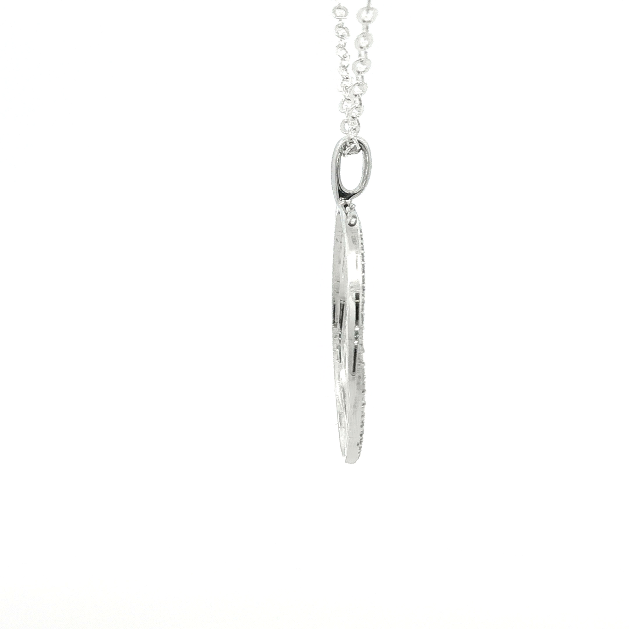 White Gold Over Silver Round Cut Diamond Circle Pendant Necklace