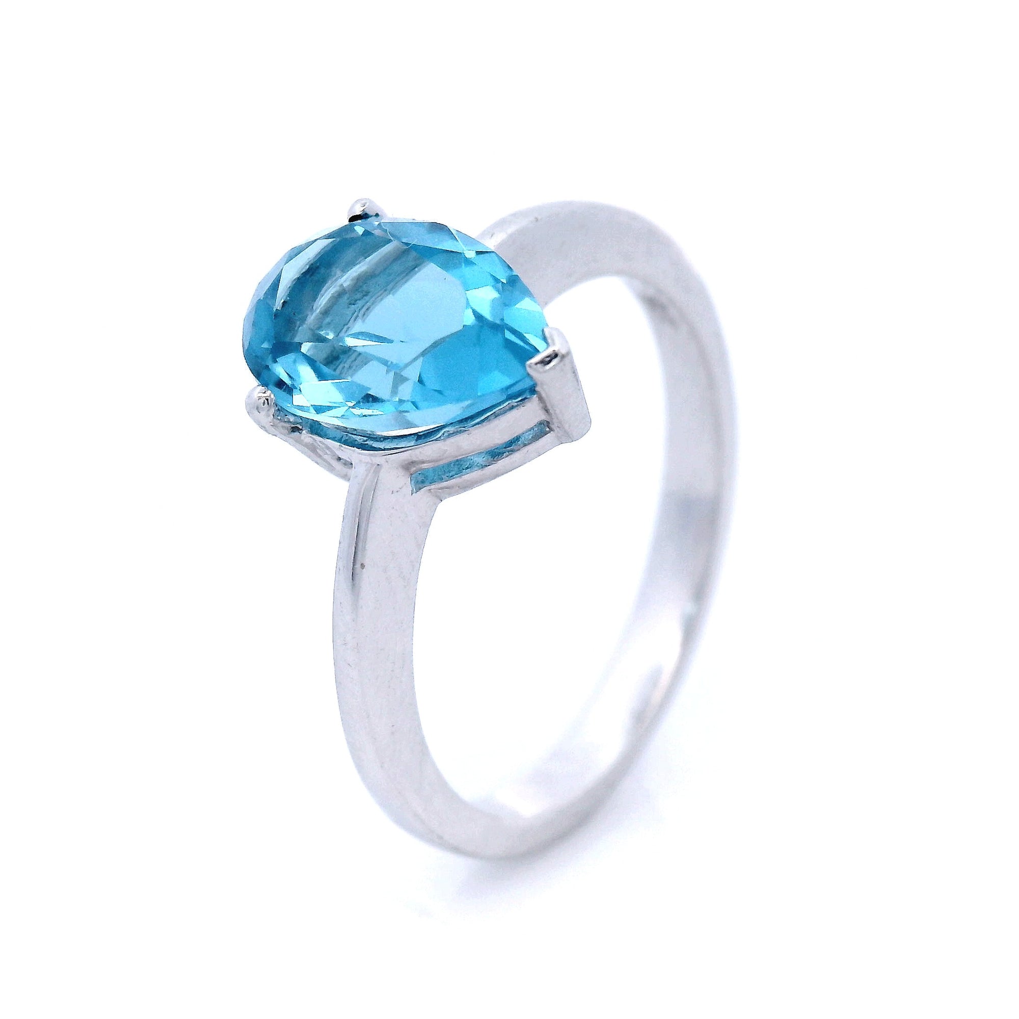 Pear Shaped Natural Blue Topaz Dress Ring in White Gold