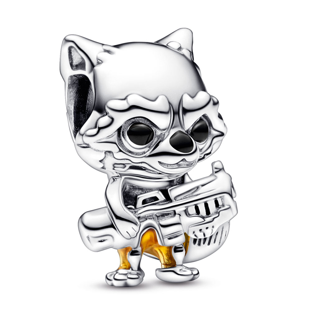 Marvel Rocket sterling silver charm with black and transparent orange enamel
