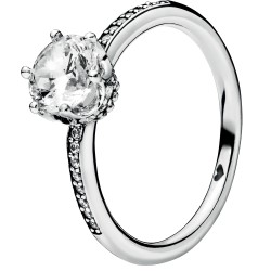 Clear Sparkling Crown Silver Ring w Clear CZ