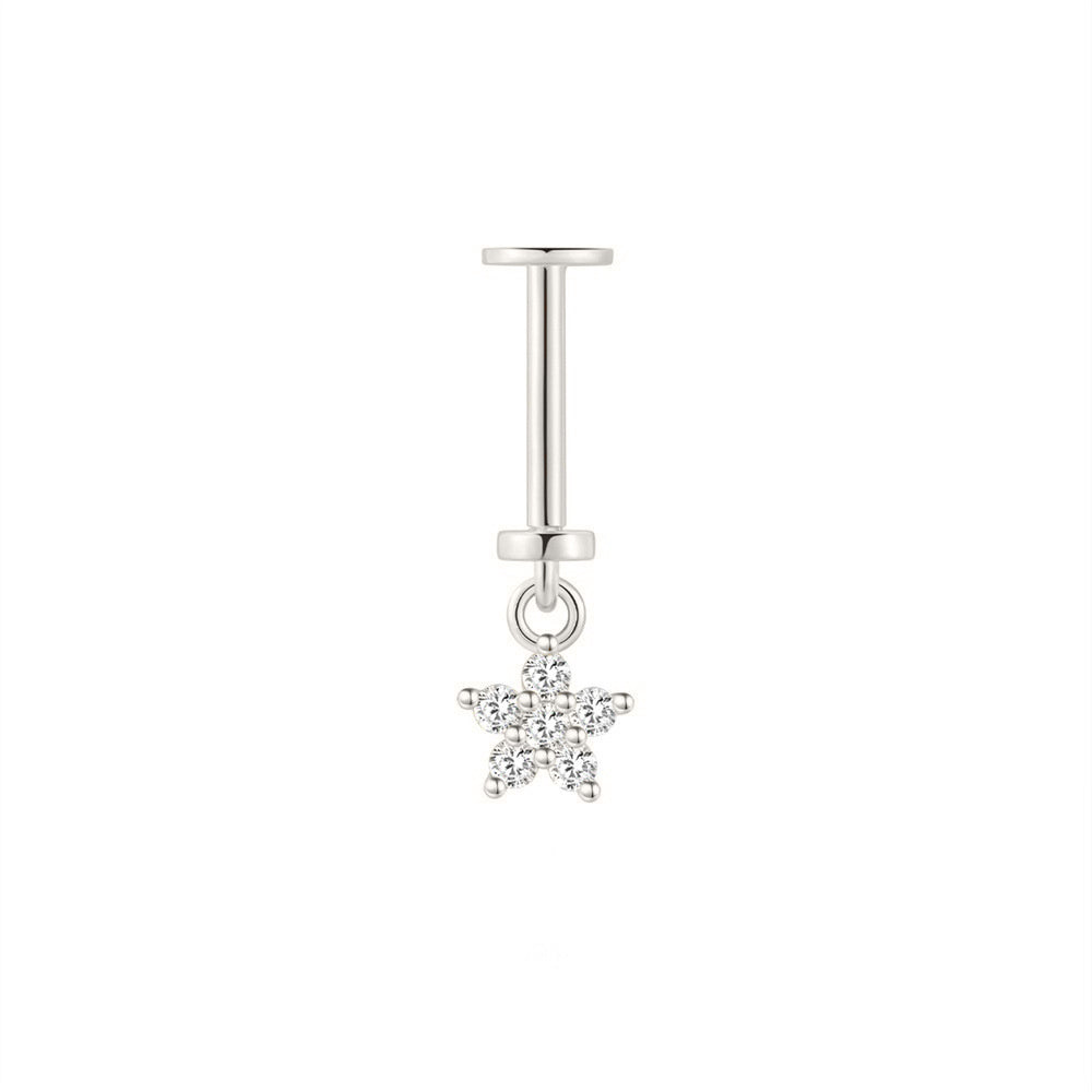 Sterling silver flat back single CZ star drop earring