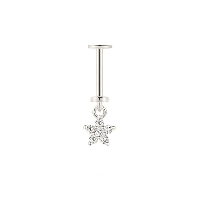 Sterling silver flat back single CZ star drop earring