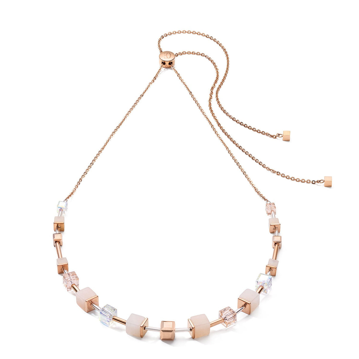 Coeur de Lion GeoCube Rose Aventurine &amp; European Crystal Necklace