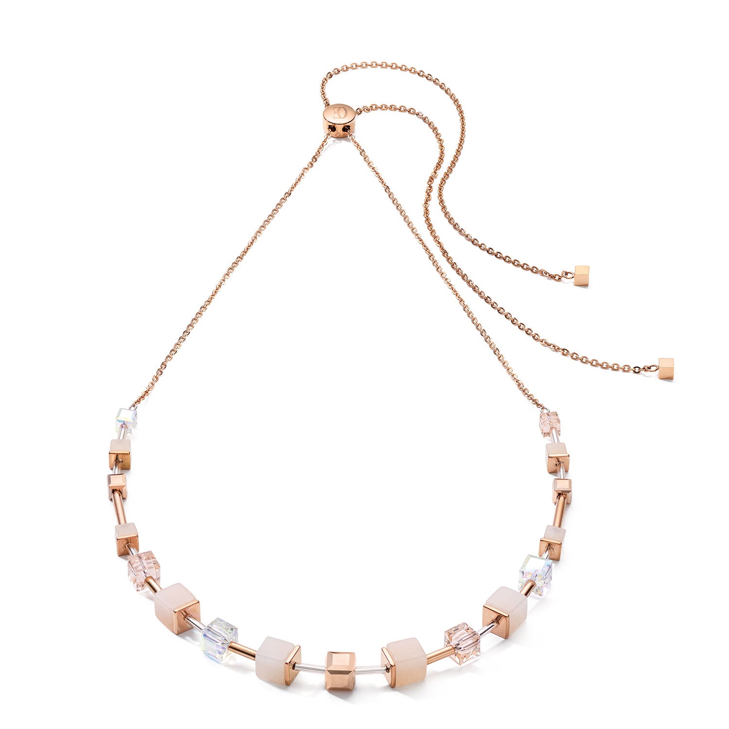 Coeur de Lion GeoCube Rose Aventurine & European Crystal Necklace