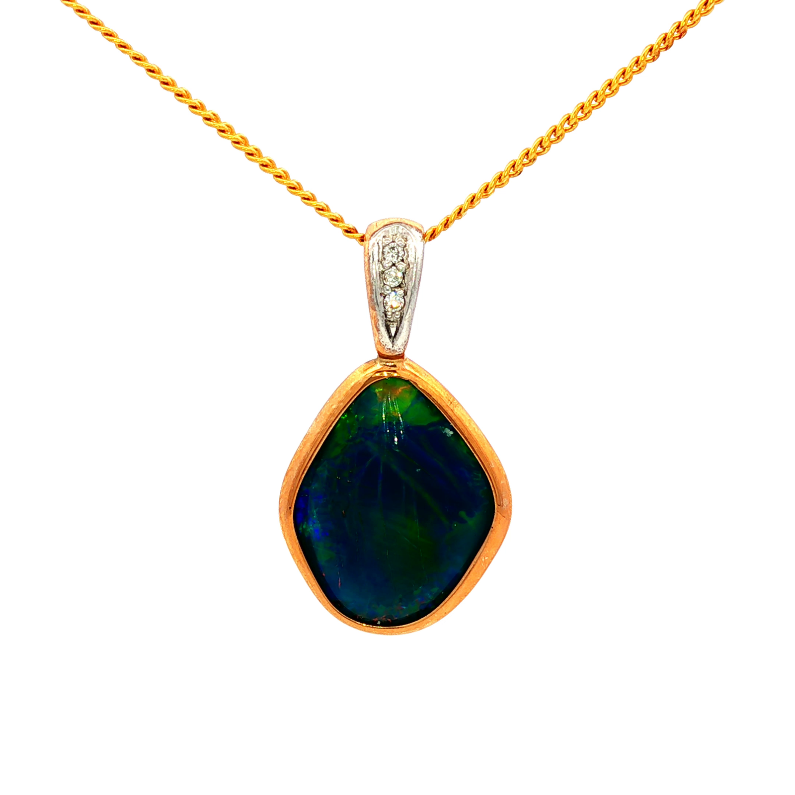 Freedom Triplex Opal & Diamond Pendant in Yellow Gold