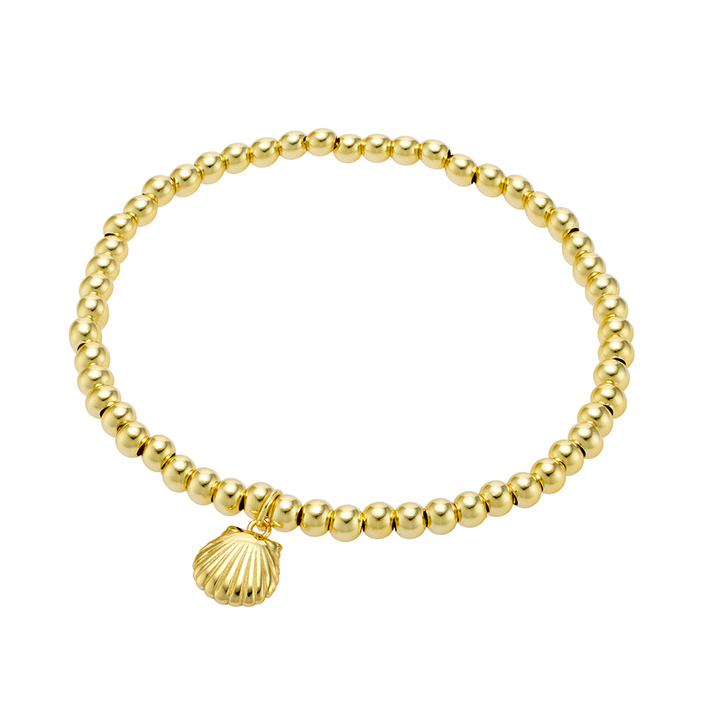 Sterling Silver Gold Plated Ball Bracelet with Seashell Charm