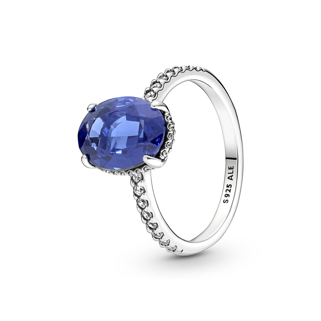 Pandora Sterling silver ring with princess blue crystal and clear cubic zirconia