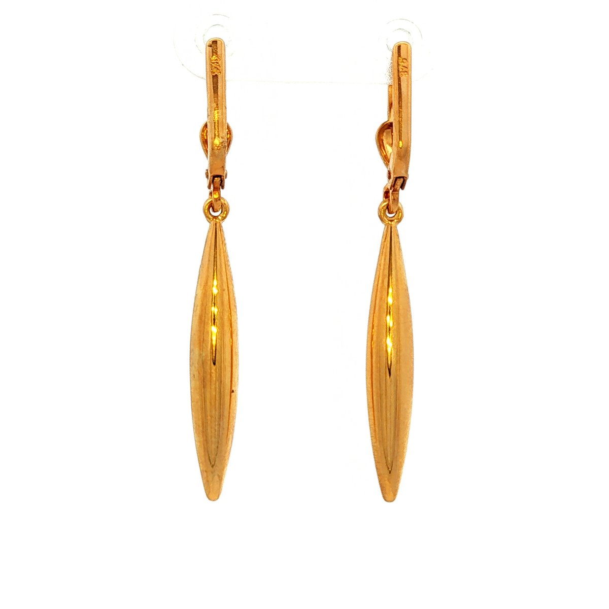 Elongated Plain Drop Earrings in Yellow Gold