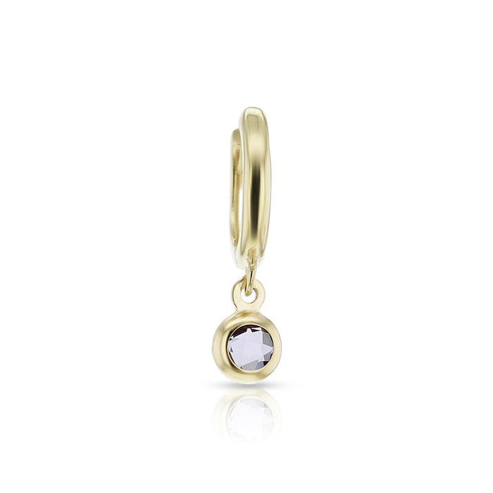 9ct YG 8mm Huggies - Amethyst Drop