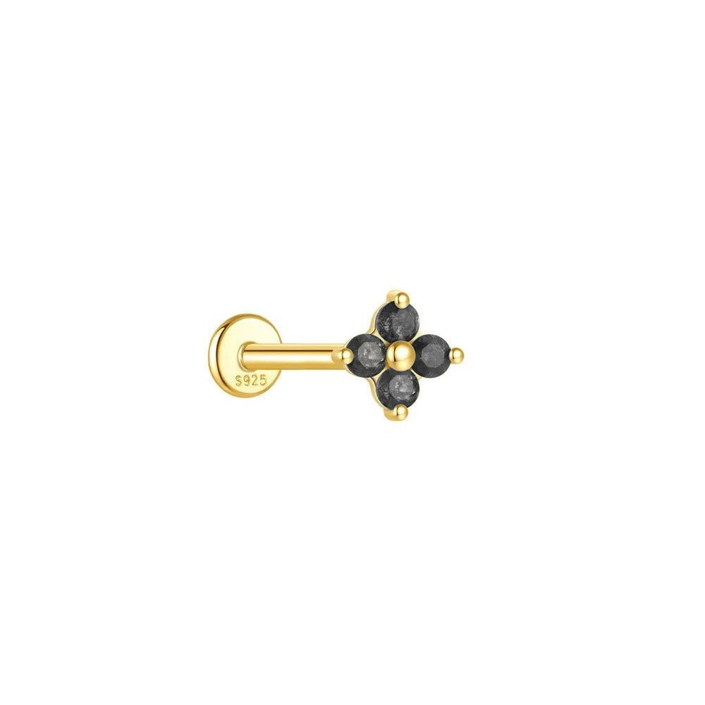 Sterling Silver Gold Plated Flat Back Single CZ Flower Earring