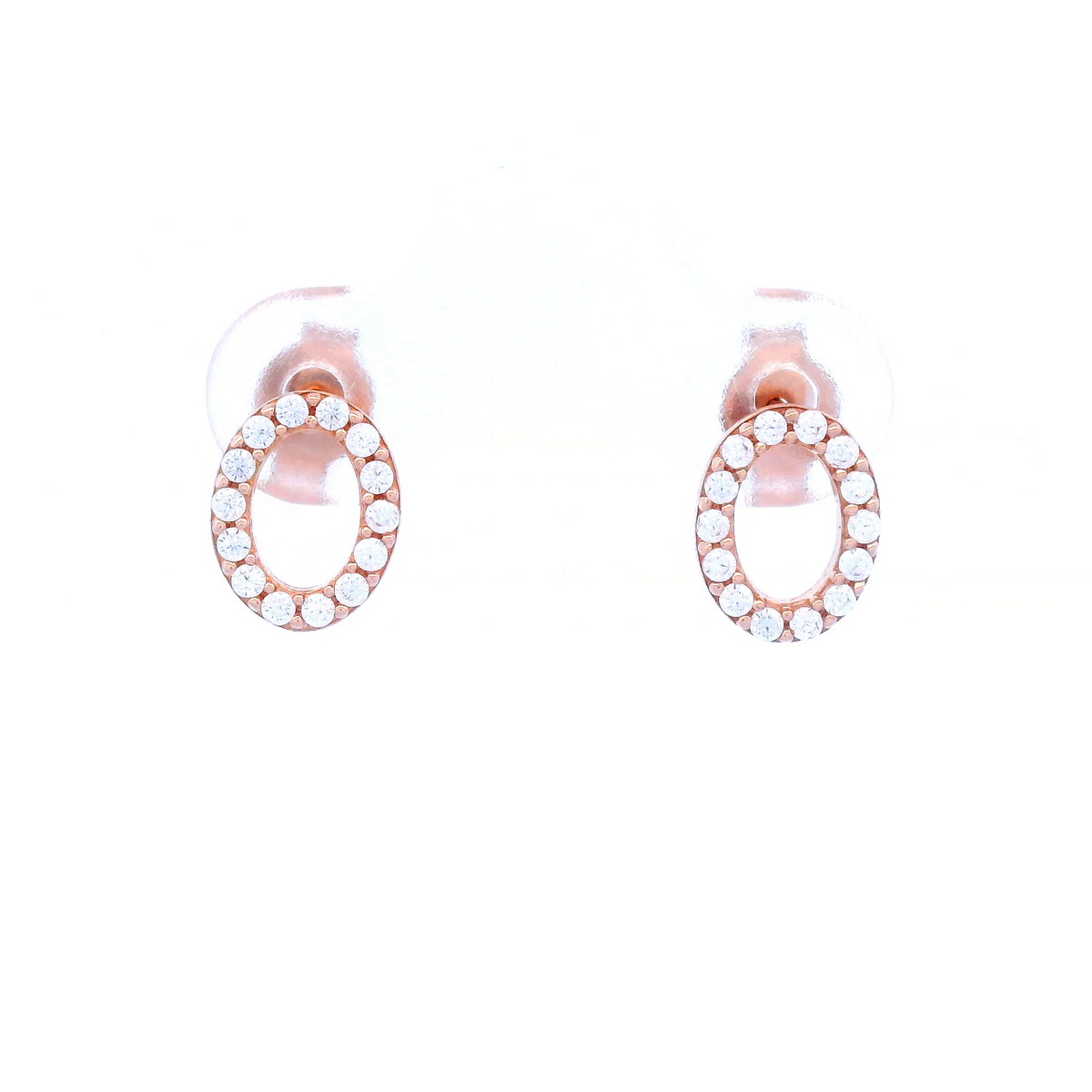 Oval Shaped Cubic Zirconia Set Studs in Rose Gold