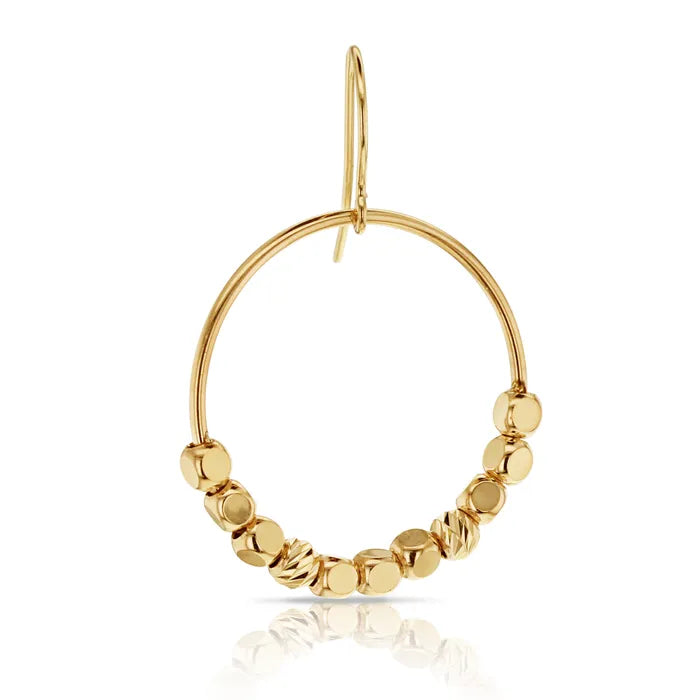Open Circle Beaded Drop Earrings in 9ct Yellow Gold