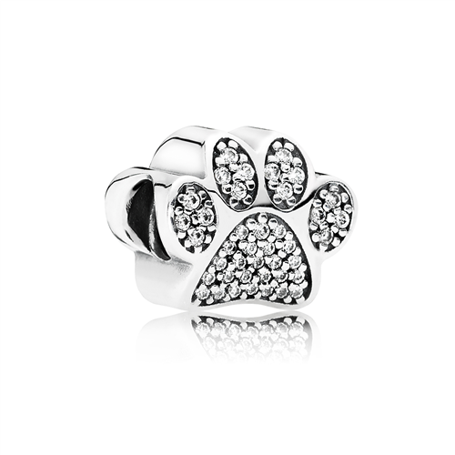 Dog Paw Print Silver Charm w CZ