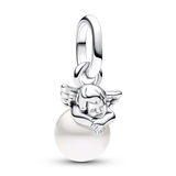 Cupid angel sterling silver mini dangle with treated freshwater cultured pearl