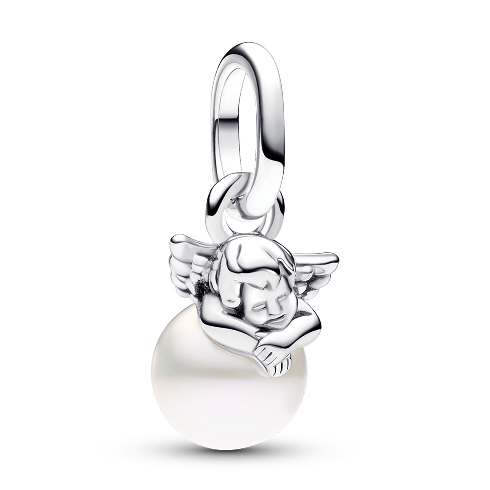 Cupid angel sterling silver mini dangle with treated freshwater cultured pearl