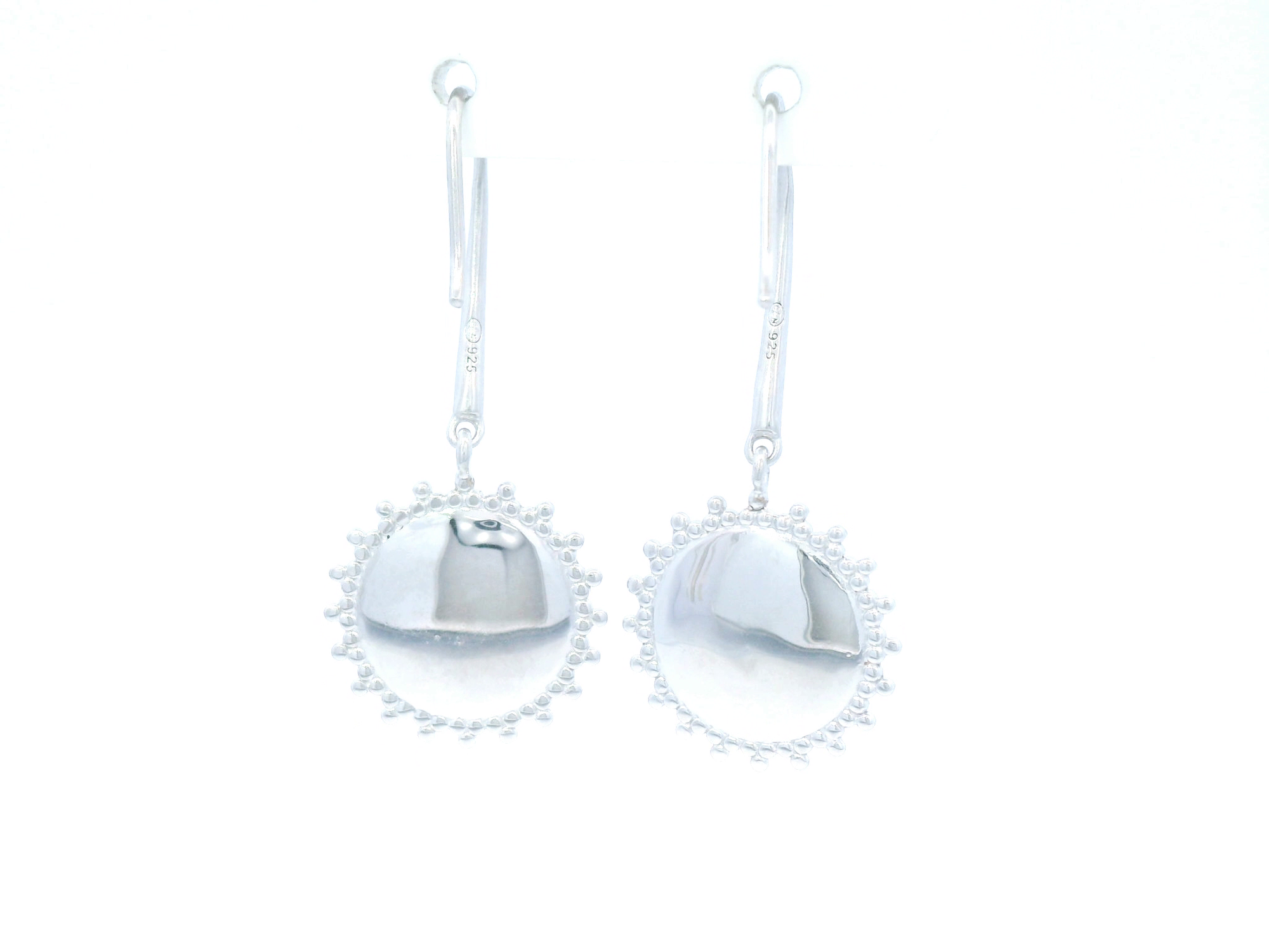 Sterling Fancy Edge Disc Drop Earrings