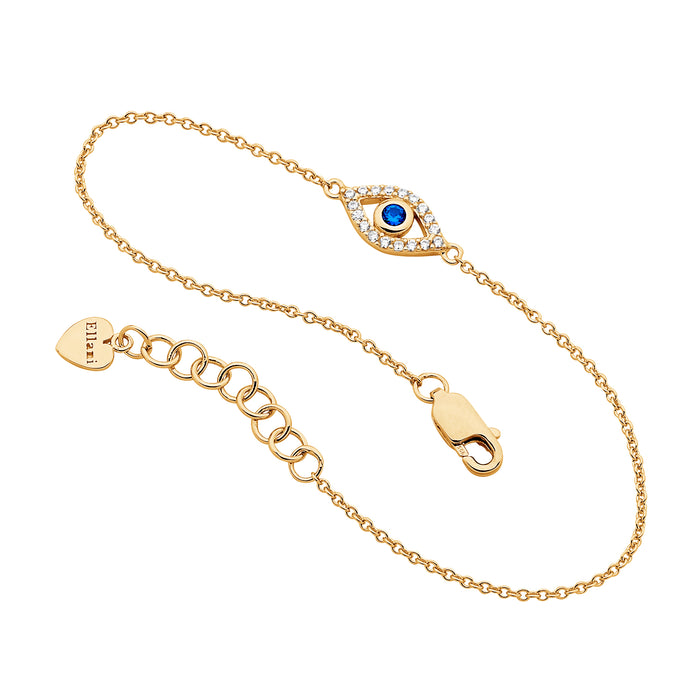 SS WH & blue CZ bezel set evil eye bracelet w/rose gold plating