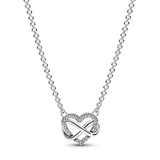 Infinity heart sterling silver necklace with clear cubic zirconia