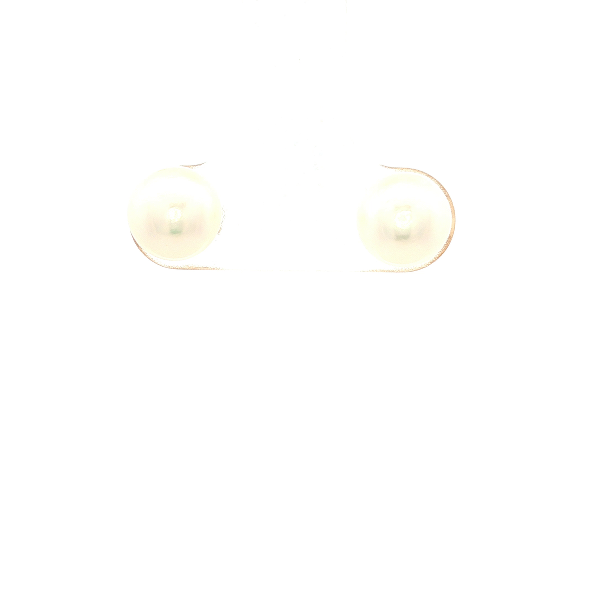 White Round Freshwater Pearl 7mm Earrings in Yellow Gold