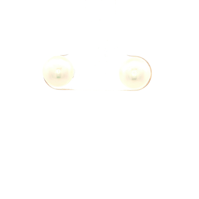 White Round Freshwater Pearl 7mm Earrings in Yellow Gold
