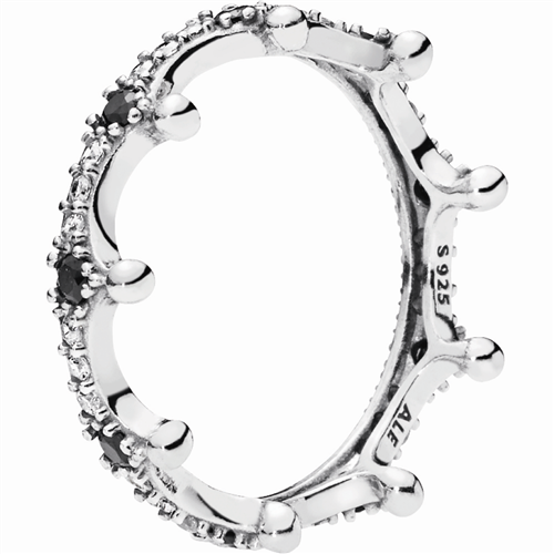 Pandora Enchanted Crown Silver Ring with Black Crystals & CZ