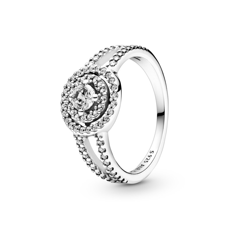 Pandora Sparkling Double Halo Silver Statement Ring w CZ