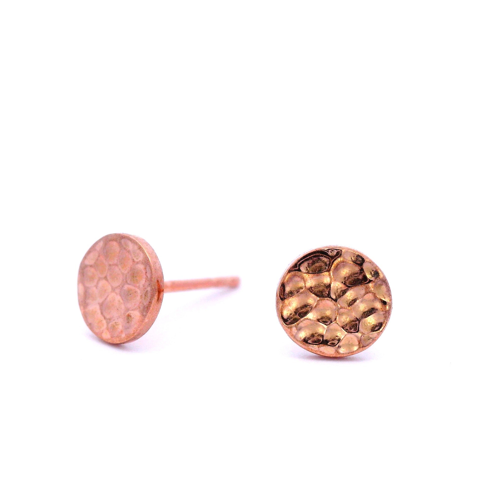 Hammered Disc Studs in 9 Carat Rose Gold