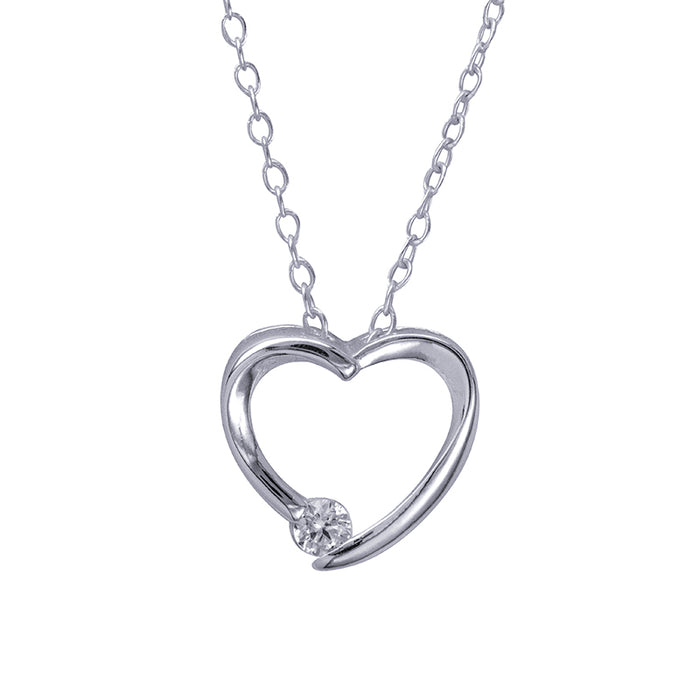 Sterling Silver White Cz Open Heart Pendant with 40cm Chain + 5cm Extender