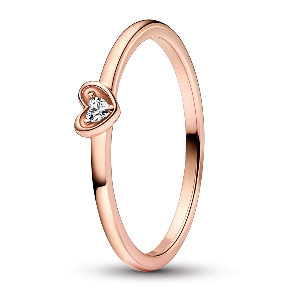 Heart 14k rose gold-plated ring with clear cubic zirconia