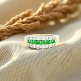 Emerald and Diamond Dress Ring in Two Tone Yellow and White Gold Setting