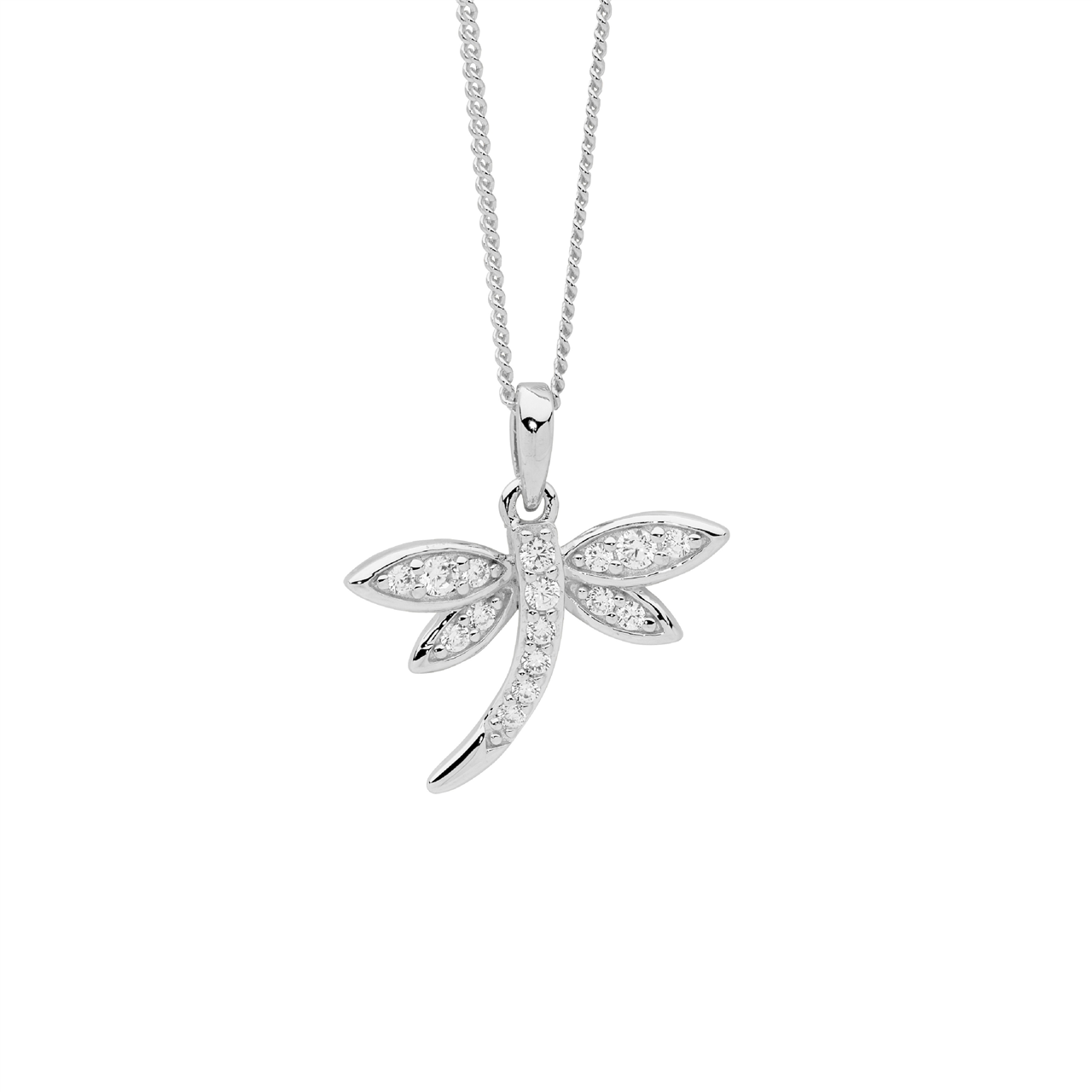 SS wh cz dragonfly pendant