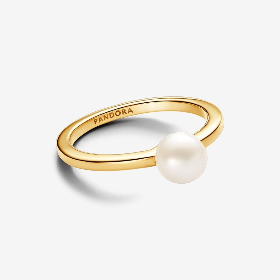 14k Gold-plated ring with white treated freshwater cultured pearl