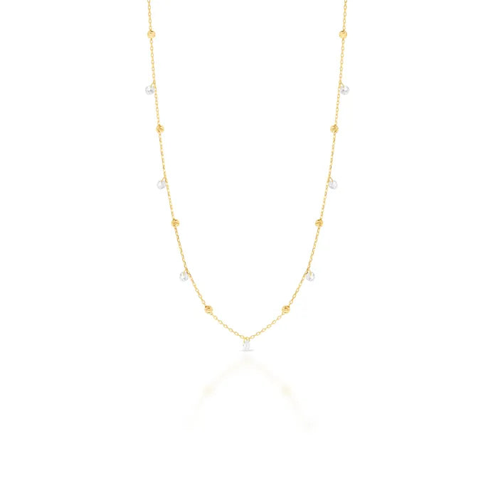 9 Carat Yellow Gold Ball & Crystal Necklace 50cm