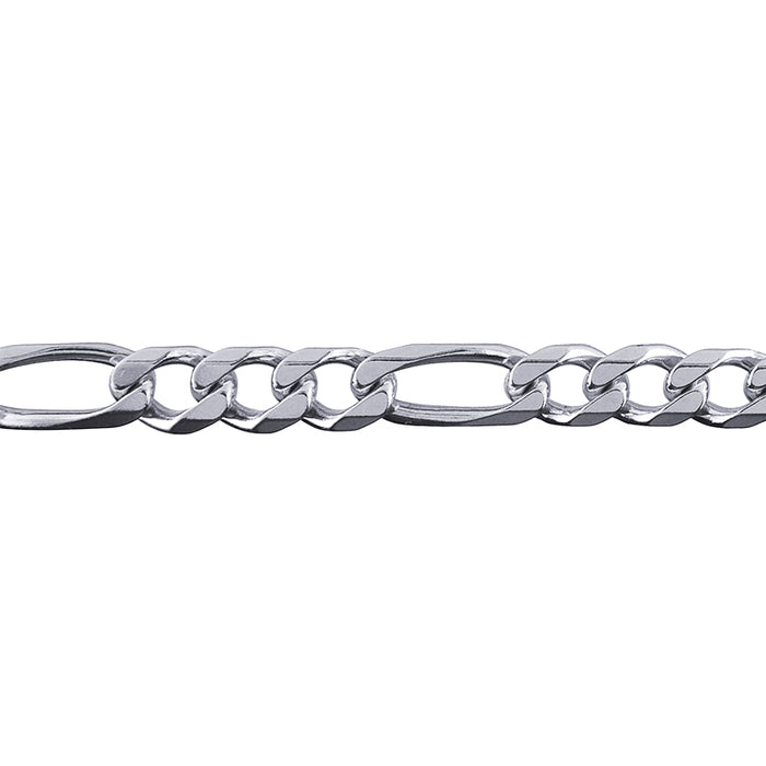 Sterling Silver Bevelled Figaro 1.3 Diamond Cut Bracelet