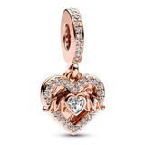 Heart 14k rose gold-plated double dangle with clear cubic zirconia